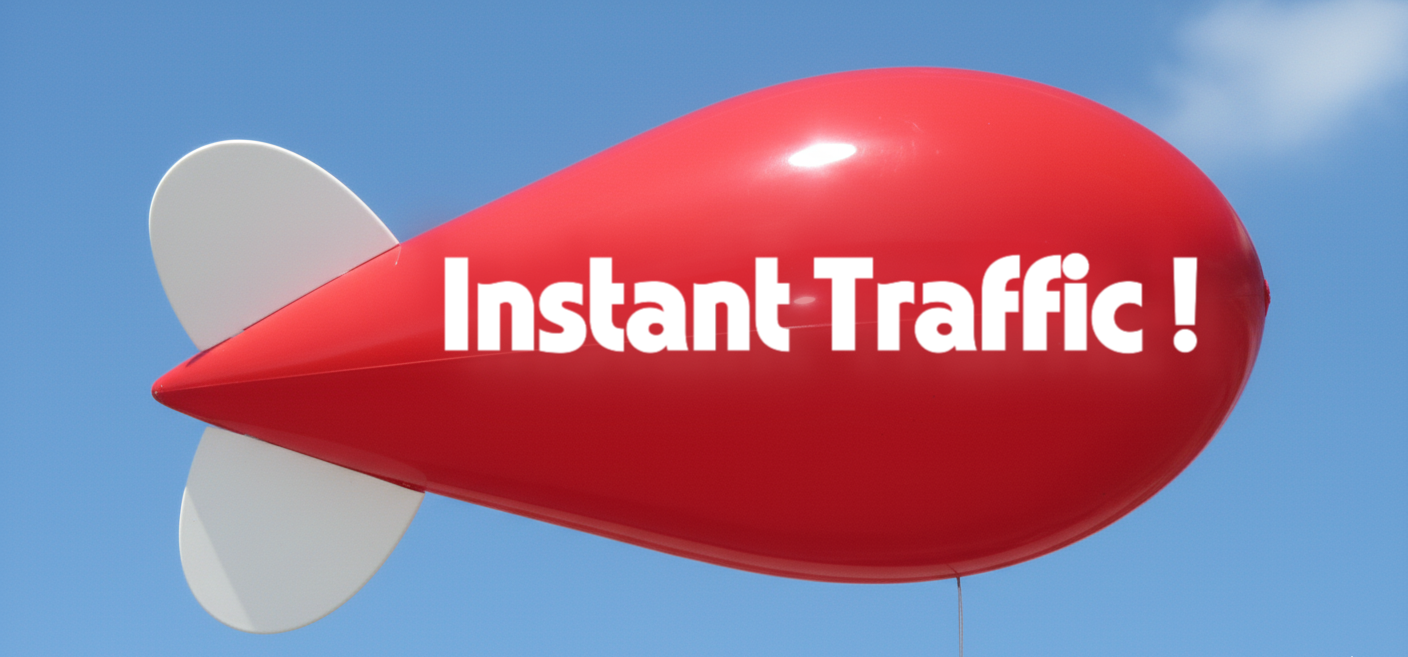 10 ft red helium blimp with Instant Traffic lettering
